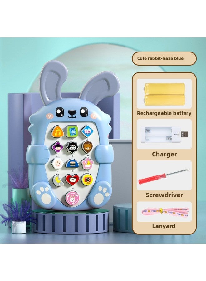 Children's Mobile Phone Toys Boys And Girls Baby Puzzle Early Education Baby Bite Music Model Simulation Telephone-Color:Bunny⭐Fresh Blue (charging Version + Anti-drop Lanyard + Screwdriver) - Image 1