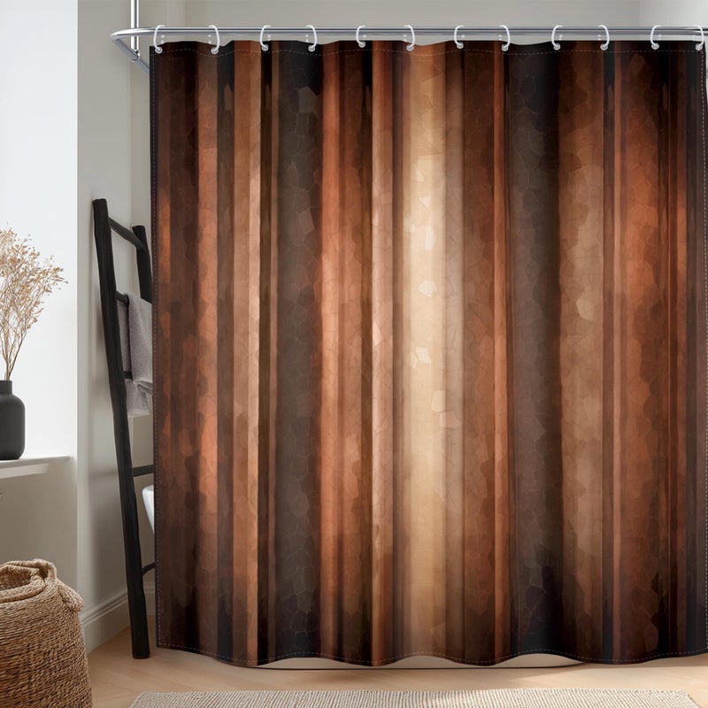 MESHELLY Rustic Brown Striped Shower Curtain 72Wx72H, Abstract Ombre Design in Earth Tones (Rust, Tan, Clay, Bronze),Vintage Modern Farmhouse Bathroom Decor with 12 Hooks - Image 2