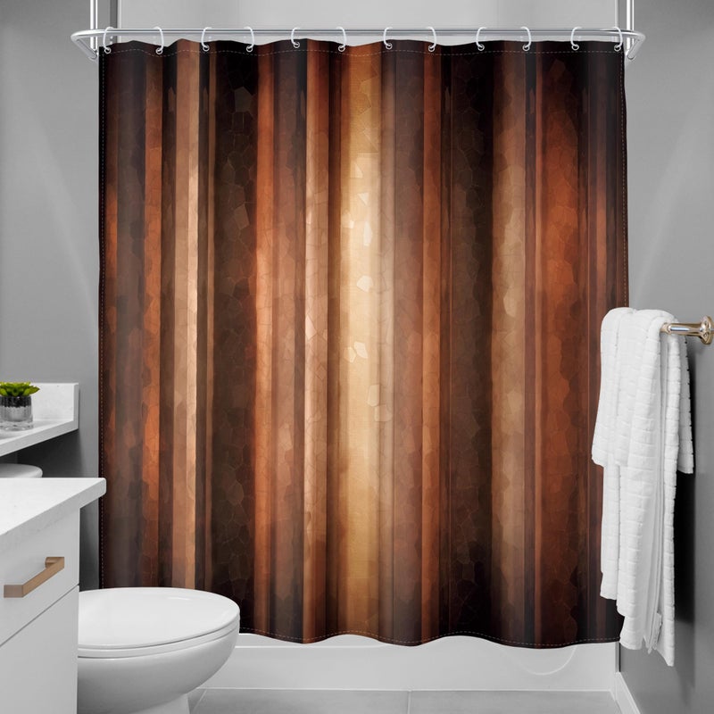 MESHELLY Rustic Brown Striped Shower Curtain 72Wx72H, Abstract Ombre Design in Earth Tones (Rust, Tan, Clay, Bronze),Vintage Modern Farmhouse Bathroom Decor with 12 Hooks - Image 4