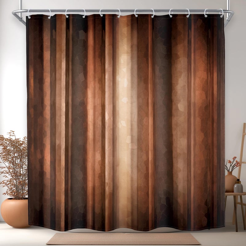 MESHELLY Rustic Brown Striped Shower Curtain 72Wx72H, Abstract Ombre Design in Earth Tones (Rust, Tan, Clay, Bronze),Vintage Modern Farmhouse Bathroom Decor with 12 Hooks - Image 1