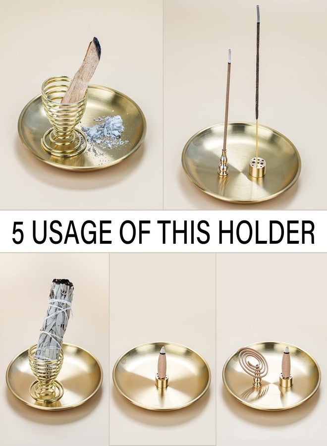 ZenBless 5 in 1 Incense Burner, Palo Santo Holder, Sage Holder, Incense Holder for Incense Sticks/Coil Incense/Incense Cones, 5.5 inches Brass Ash Catcher for Meditation Yoga Room - Image 3