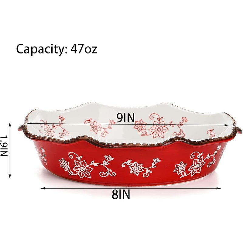 Cedilis Set of 2 Ceramic Pie Pan for Baking, 9 Inches Pie Plate, 47 Ounce Deep Dish Pie Pan, Round Baking Dish for Apple Pie, Pumpkin Pie, Red and Green - Image 2