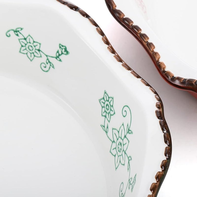 Cedilis Set of 2 Ceramic Pie Pan for Baking, 9 Inches Pie Plate, 47 Ounce Deep Dish Pie Pan, Round Baking Dish for Apple Pie, Pumpkin Pie, Red and Green - Image 3