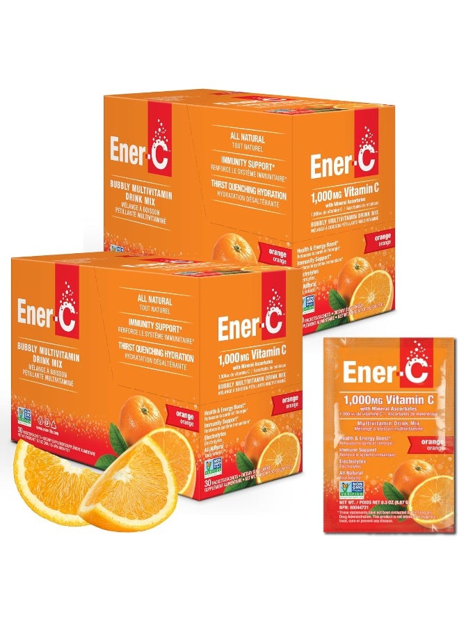 Ener-C - دعم المناعة بفيتامين C، 1000 ملغ من فيتامين C مسحوق مشروب متعدد الفيتامينات الفوار، مزيج مشروب فيتامين C من عصير الفاكهة للترطيب مع الإلكتروليتات، برتقال، 60 عبوة (عبوتان) - Image 1