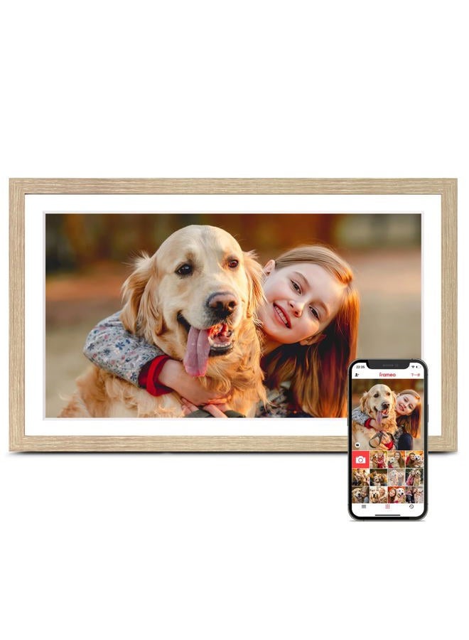 Pastigio Digital Picture Frame Large, 15.6 Inch Digital Photo Frame Frameo, WiFi Electric Slideshow Frame, 1920*1080 IPS FHD Touchscreen, 32GB, Tabletop&Wall-Mounted, Share Video Picture, Gifts, Oyster White - Image 1