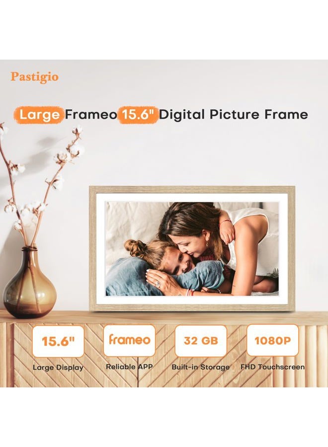 Pastigio Digital Picture Frame Large, 15.6 Inch Digital Photo Frame Frameo, WiFi Electric Slideshow Frame, 1920*1080 IPS FHD Touchscreen, 32GB, Tabletop&Wall-Mounted, Share Video Picture, Gifts, Oyster White - Image 2