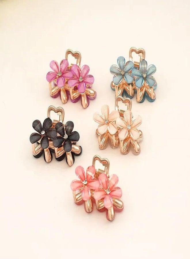 EPARTY إي بارتي: 5 قطع من مشابك الشعر المعدنية الصغيرة على شكل زهرة كريستالية، مناسبة للشعر الجانبي والغرة والضفائر، للنساء والفتيات. - Image 1