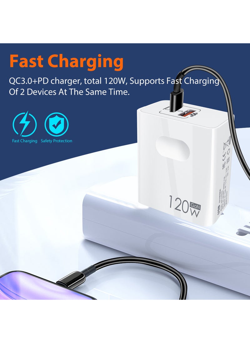 ARNOTEC - 120W(MAX) 65W GaN Charger, Dual Port Fast Charger with 33W Single Port Output, USB-C + USB-A Super Fast Charging Adapter, UK Plug for Laptop, Tablet, and Mobile Phones - Image 1
