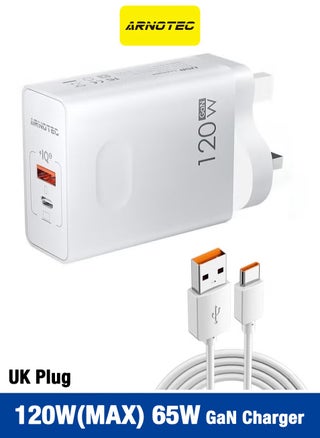 120W(MAX) 65W GaN Charger, Dual Port Fast Charger with 33W Single Port Output, USB-C + USB-A Super Fast Charging Adapter, UK Plug for Laptop, Tablet, and Mobile Phones - pzsku/Z557E2BC27E58CF2AF543Z/45/1751444078/6739d0fe-f607-48e5-9a93-abfd68801f0f