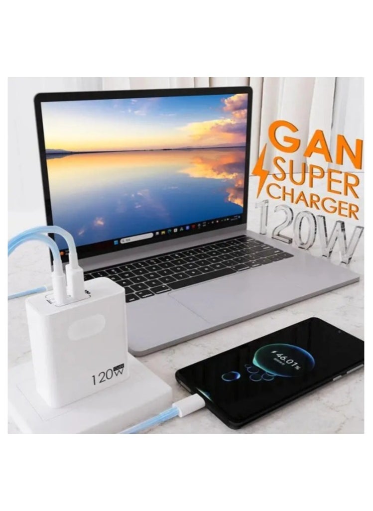 ARNOTEC - 120W(MAX) 65W GaN Charger, Dual Port Fast Charger with 33W Single Port Output, USB-C + USB-A Super Fast Charging Adapter, UK Plug for Laptop, Tablet, and Mobile Phones - Image 1
