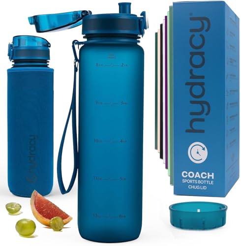Hydracy Water Bottle with Time Marker -Large 32 oz BPA Free & No Sweat Sleeve -Leak Proof Gym Bottle with Fruit Infuser Strainer & Times to Drink -Ideal for Fitness Sports & Outdoors - Image 1