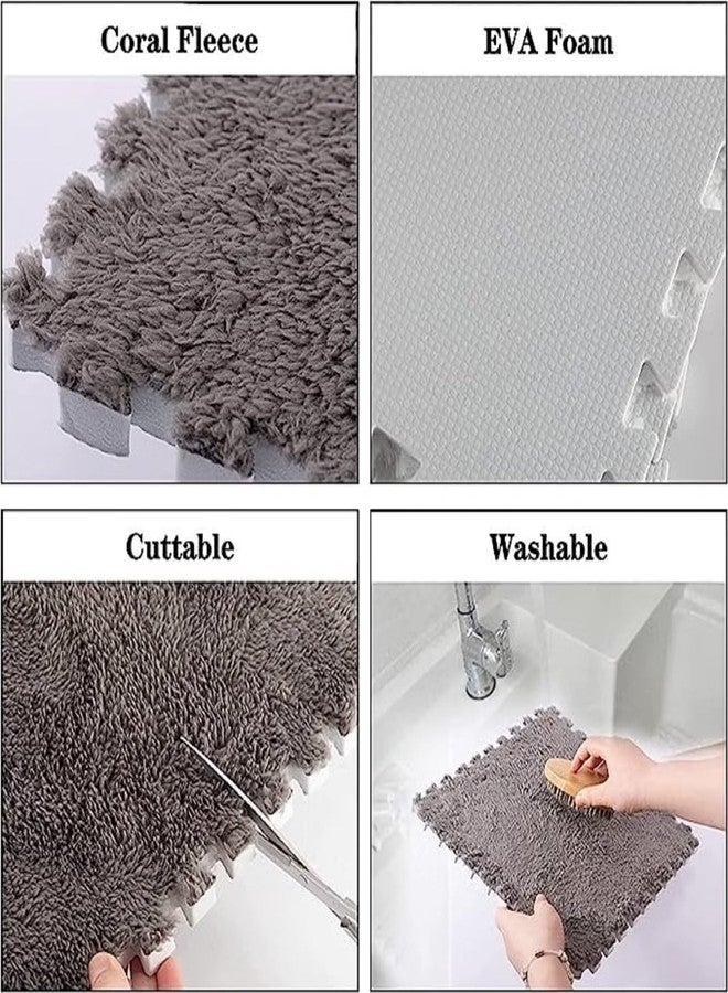 Typutomi 12pcs Plush Puzzle Foam Floor Mat, Soft Thicken Fluffy Interlocking Square Foam Tiles Area Rugs Carpet for Parlor Bedroom Decoration(11.8x11.8x0.55in,Rose Red&Pink) - Image 3