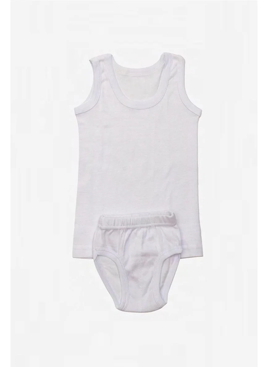 Defne Cotton Boy White Undershirt Briefs Set