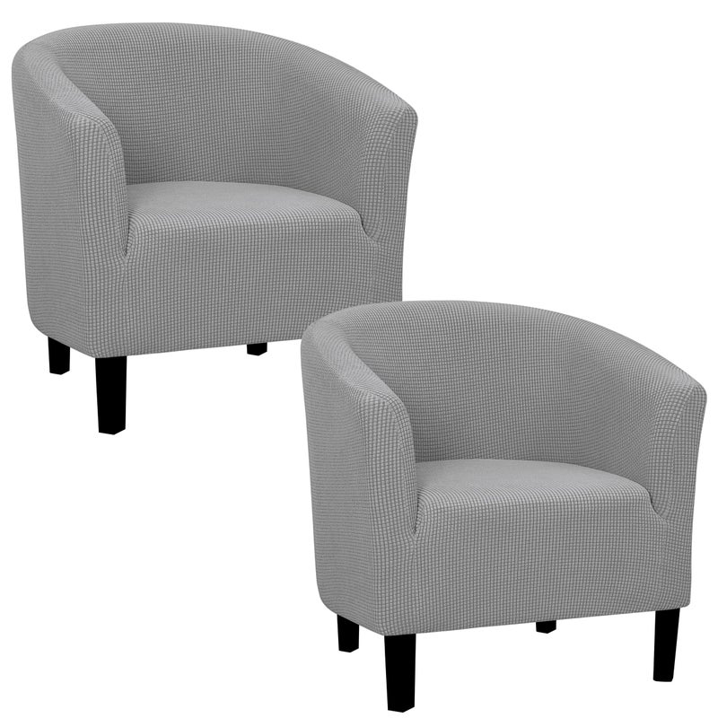 EasyGoing Stretch Club Armchair Slipcover 2 Pieces Barrel Tub Sofa Cover Furniture Protector Jacquard Couch Cover Light Gray 2 Pack