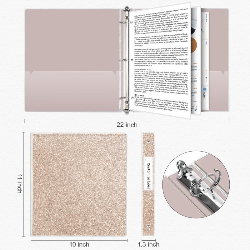 EYROZILL 3 Ring Binders 1 Inch Sparkly Binder 1 Inch to Hold 300 Sheets, Fashion Binder Back to School Supplies, Rose Gold - Image 4