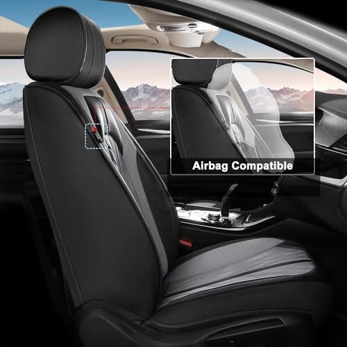 TTX LIGHTING Seat Covers for Car Full Set Fit for Chevy Colorado 2015-2024 2025 2026 Leather Seat Covers Breathable Waterproof Seat Protectors Automotive Seat Cushion with Airbag Compatible (Black&Dark Grey) - Image 4
