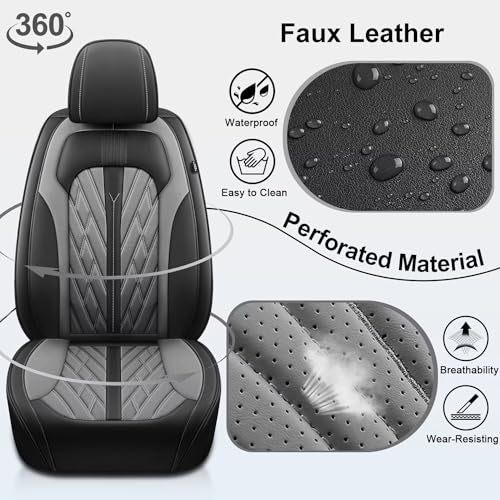 TTX LIGHTING Seat Covers for Car Full Set Fit for Chevy Colorado 2015-2024 2025 2026 Leather Seat Covers Breathable Waterproof Seat Protectors Automotive Seat Cushion with Airbag Compatible (Black&Dark Grey) - Image 5