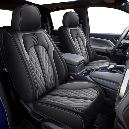 TTX LIGHTING Seat Covers for Car Full Set Fit for Chevy Colorado 2015-2024 2025 2026 Leather Seat Covers Breathable Waterproof Seat Protectors Automotive Seat Cushion with Airbag Compatible (Black&Dark Grey) - Image 1