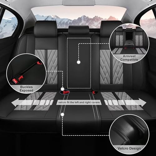 TTX LIGHTING Seat Covers for Car Full Set Fit for Chevy Colorado 2015-2024 2025 2026 Leather Seat Covers Breathable Waterproof Seat Protectors Automotive Seat Cushion with Airbag Compatible (Black&Dark Grey) - Image 3