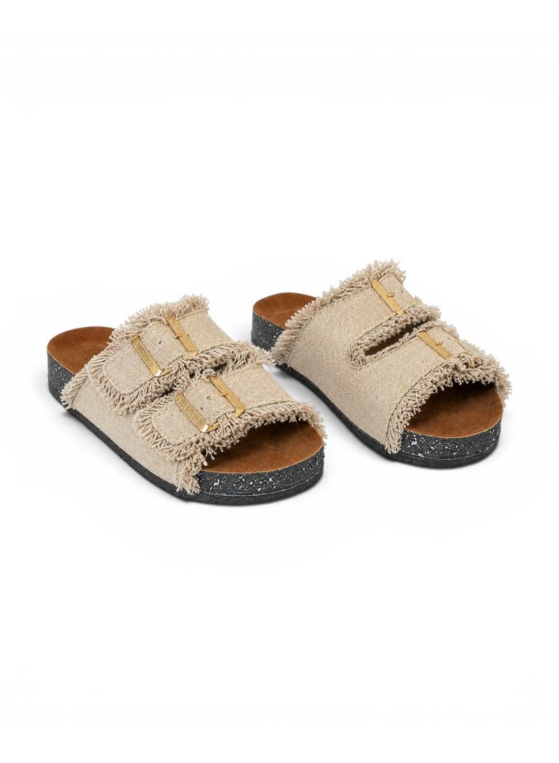 LIFESTYLISH Slippers flat Fabric With double buckle SL-241  - Beige - Image 2