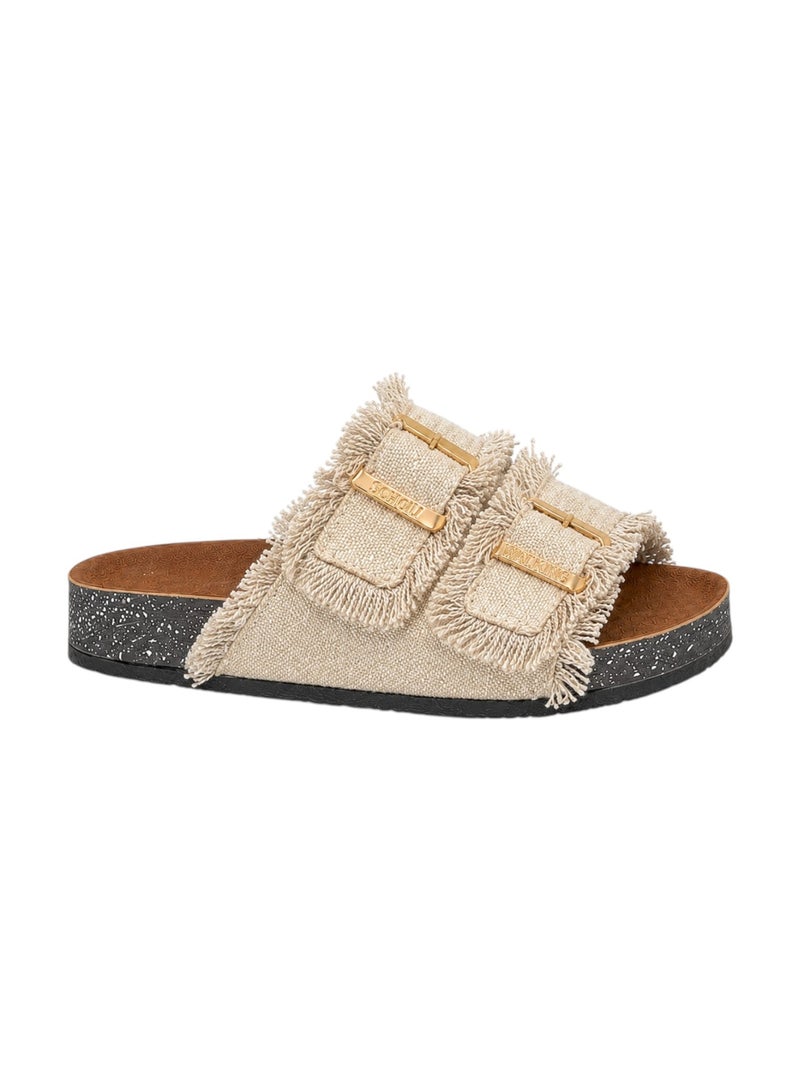 LIFESTYLISH Slippers flat Fabric With double buckle SL-241  - Beige - Image 4
