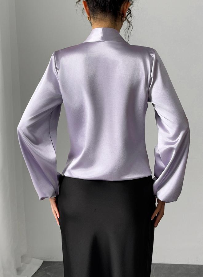 Take Two Solid V-Neck Balloon Sleeve Top with Scarf - Image 5