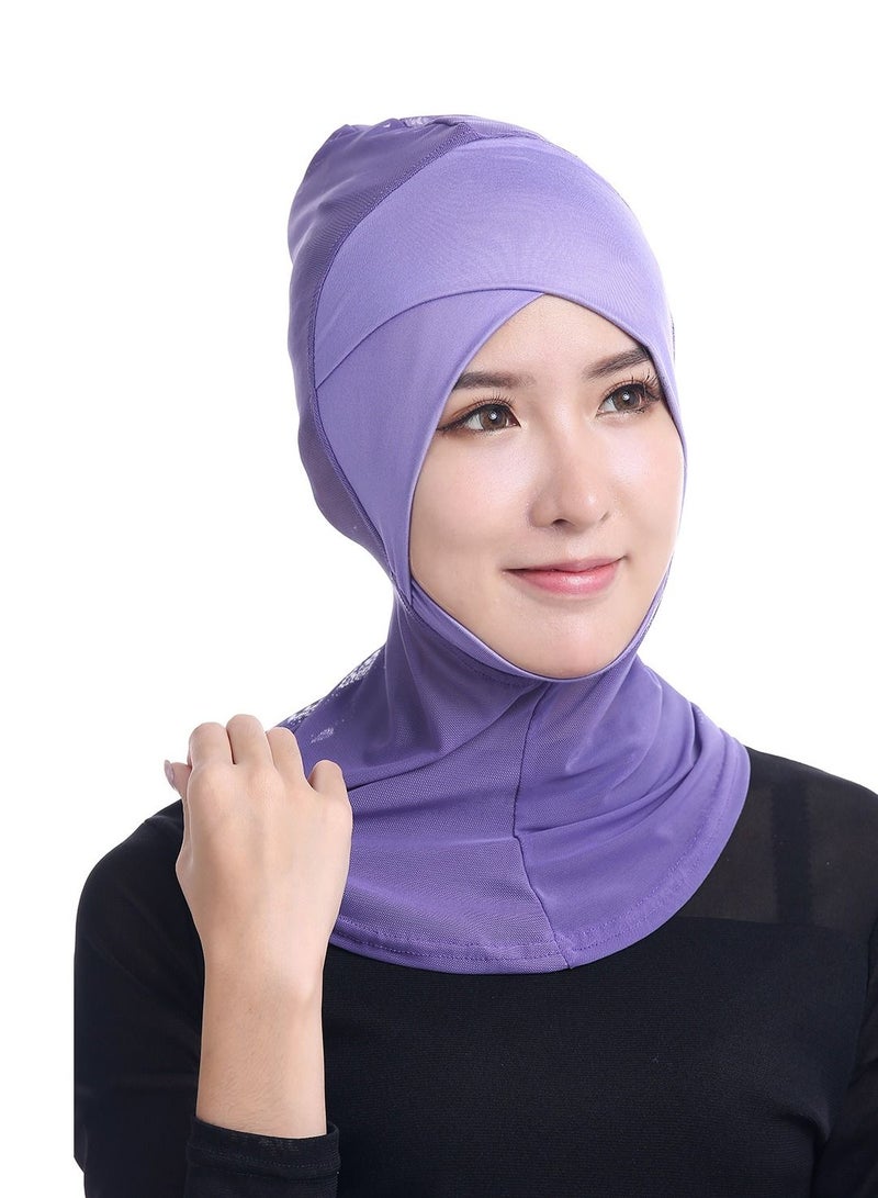 Loquat Women's Solid Color Long Hijab Casual Raglan Sleeve Shawl With Hijab Gold Women's Modal Net Stitching Long Scarf Solid Color Stretch Hijab Inner Cap Lavender  - Image 1