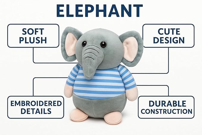 Softdreams Soft Plush Toy for Kids – Cute Stuffed Toy – Soft Cuddly Toy for Baby Boys & Girls, Return Gift - Elephant 20cm - Image 4