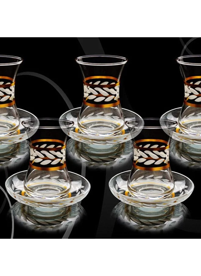 Paşabahçe Slim Waist Ivy Decor 12 Piece Tea Set for 6 People