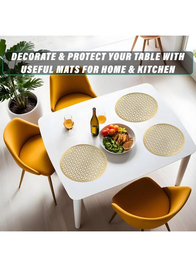 Kuber Industries Soft & Round Dining Table Mats 6 Pieces | Anti Slip & Heat Resistant Mats for Dining Table | Smooth Surface Food Plate Pads for Dinner | PVC Bed Side Table Mats for Bedroom (Gold) - Image 5