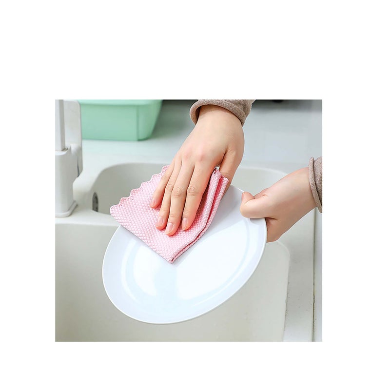 SOLARAE Fish Scale Rag, 10 Pcs Wave Pattern Fish Scale Cloth Rag, Cleaning Cloth, Reusable Household Cleaning Rag, for Windows Cars Mirrors Stainless Steel Cleaning Housework - Image 3