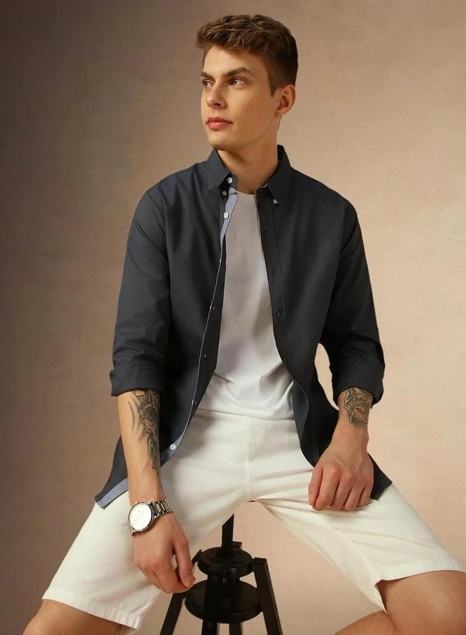 Dennis Lingo Dennis lingo Men Solid Button Down Collar Casual Shirt