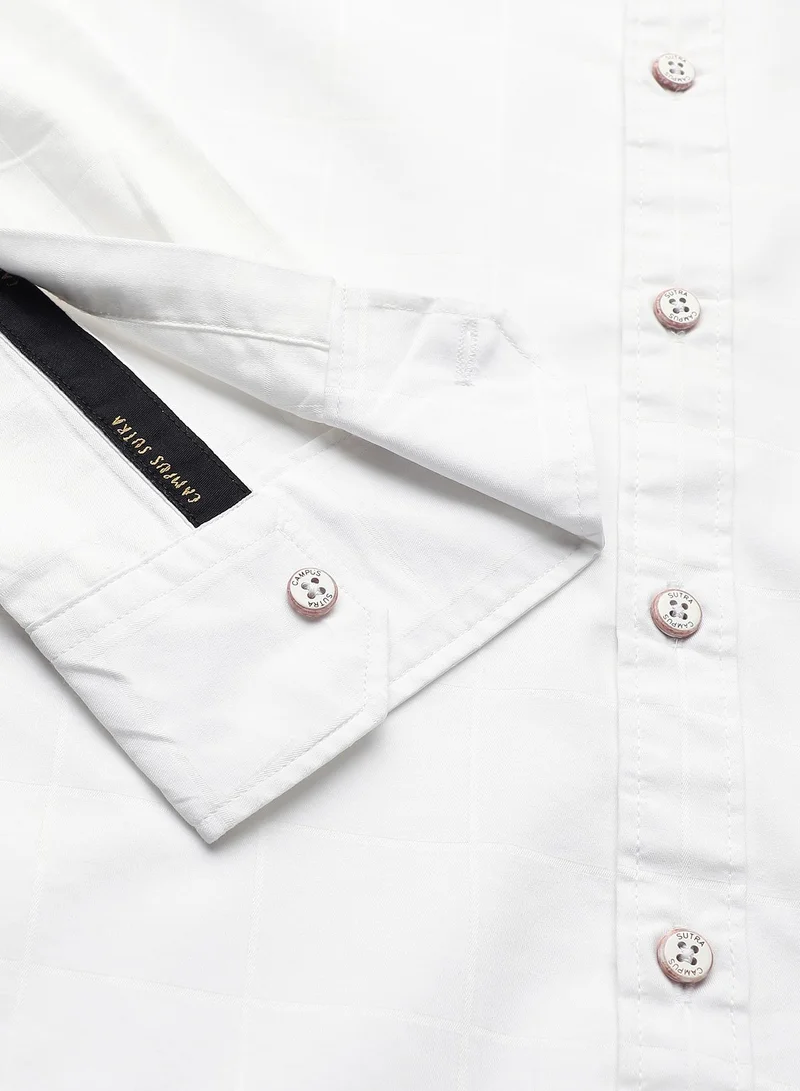 Campus Sutra Men's Solid White Regular Fit Casual Shirt