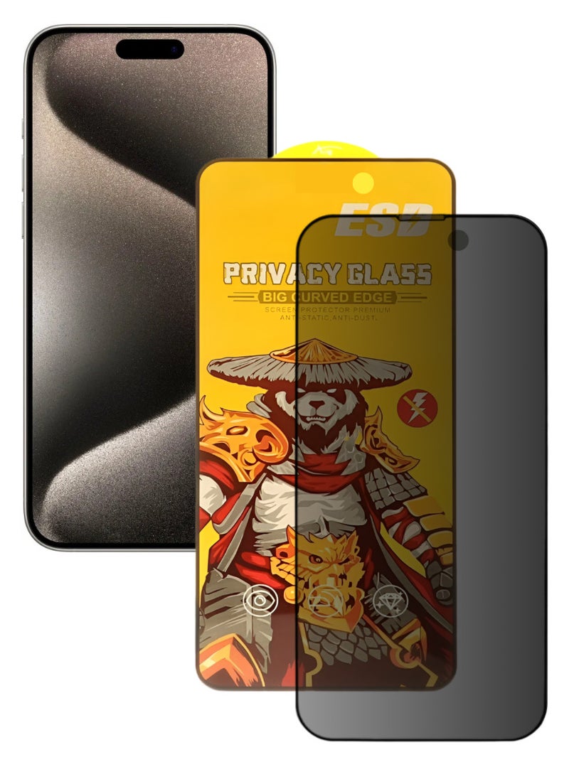 ESD Tempered Dustproof Privacy Glass Screen Protector Compatible For iPhone 15 Pro Max - Image 1