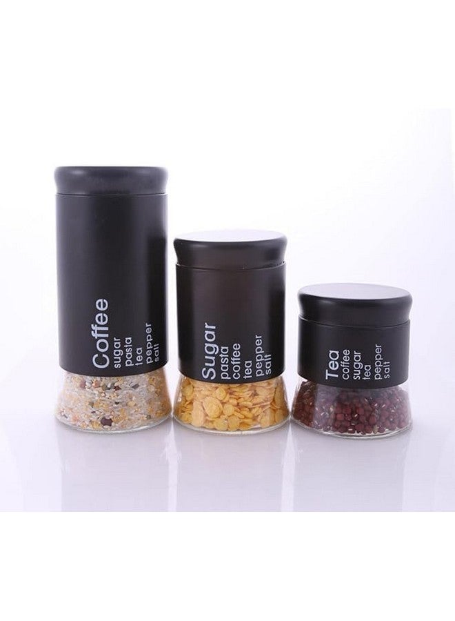 WRINGO Black Glass Food Storage Airtight tea coffee sugar containers for Kitchen Storage Container with Black Lid For Tea Coffee & Sugar, Dry Fruit jars, Storage Box, Set of 3 (WR-19) - Image 3