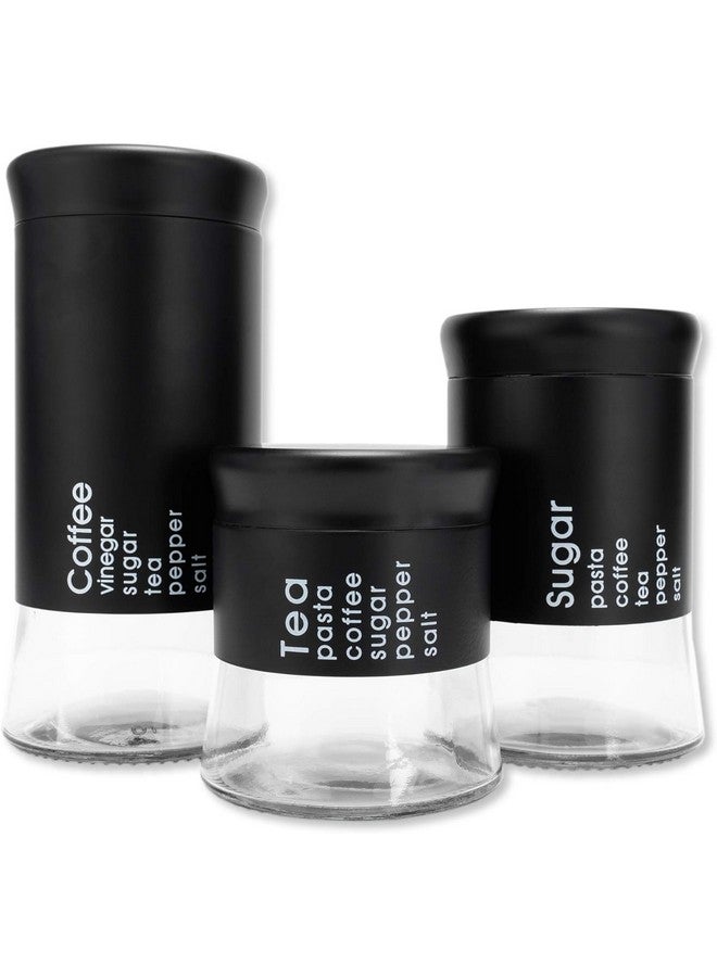WRINGO Black Glass Food Storage Airtight tea coffee sugar containers for Kitchen Storage Container with Black Lid For Tea Coffee & Sugar, Dry Fruit jars, Storage Box, Set of 3 (WR-19) - Image 2