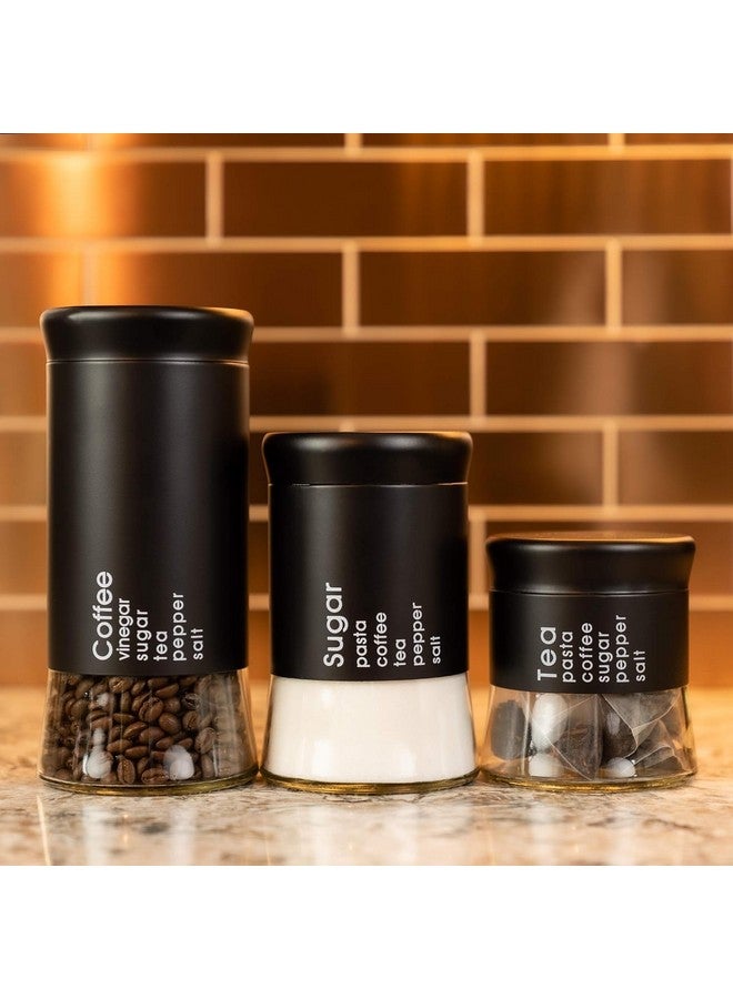 WRINGO Black Glass Food Storage Airtight tea coffee sugar containers for Kitchen Storage Container with Black Lid For Tea Coffee & Sugar, Dry Fruit jars, Storage Box, Set of 3 (WR-19) - Image 1