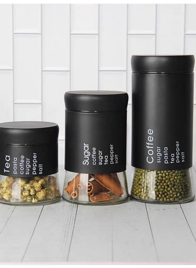 WRINGO Black Glass Food Storage Airtight tea coffee sugar containers for Kitchen Storage Container with Black Lid For Tea Coffee & Sugar, Dry Fruit jars, Storage Box, Set of 3 (WR-19) - Image 5