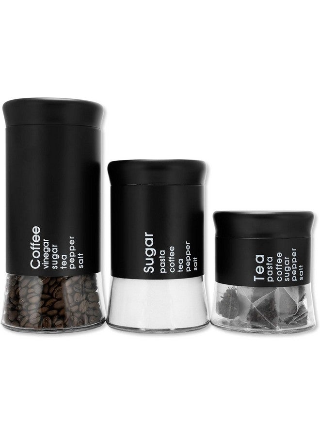 WRINGO Black Glass Food Storage Airtight tea coffee sugar containers for Kitchen Storage Container with Black Lid For Tea Coffee & Sugar, Dry Fruit jars, Storage Box, Set of 3 (WR-19) - Image 4