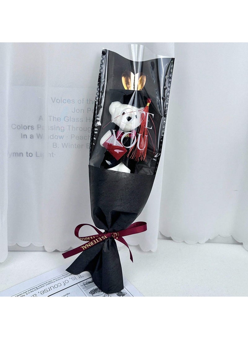 Graduation Gifts –black Wrapping Paper Bouquet Filled with a Cute Bear Wearing a Graduation Cap and Gown, Perfect as a Memorable Gift and Graduation Decoration. - Image 1