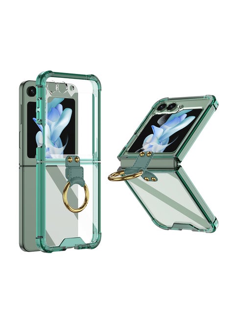 Clear Case/Cover Compatible with Samsung Galaxy Z Flip 5 Airbag Case with Stand Ring and Built-in High-Transparency with Ring Stand Military Grade Drop Protection - Clear Green