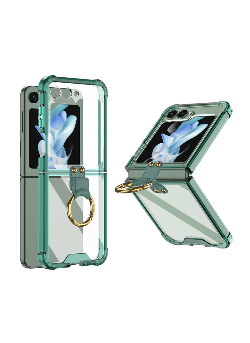 GKK - Clear Case/Cover Compatible with Samsung Galaxy Z Flip 5 Airbag Case with Stand Ring and Built-in High-Transparency with Ring Stand Military Grade Drop Protection - Clear Green - Image 1
