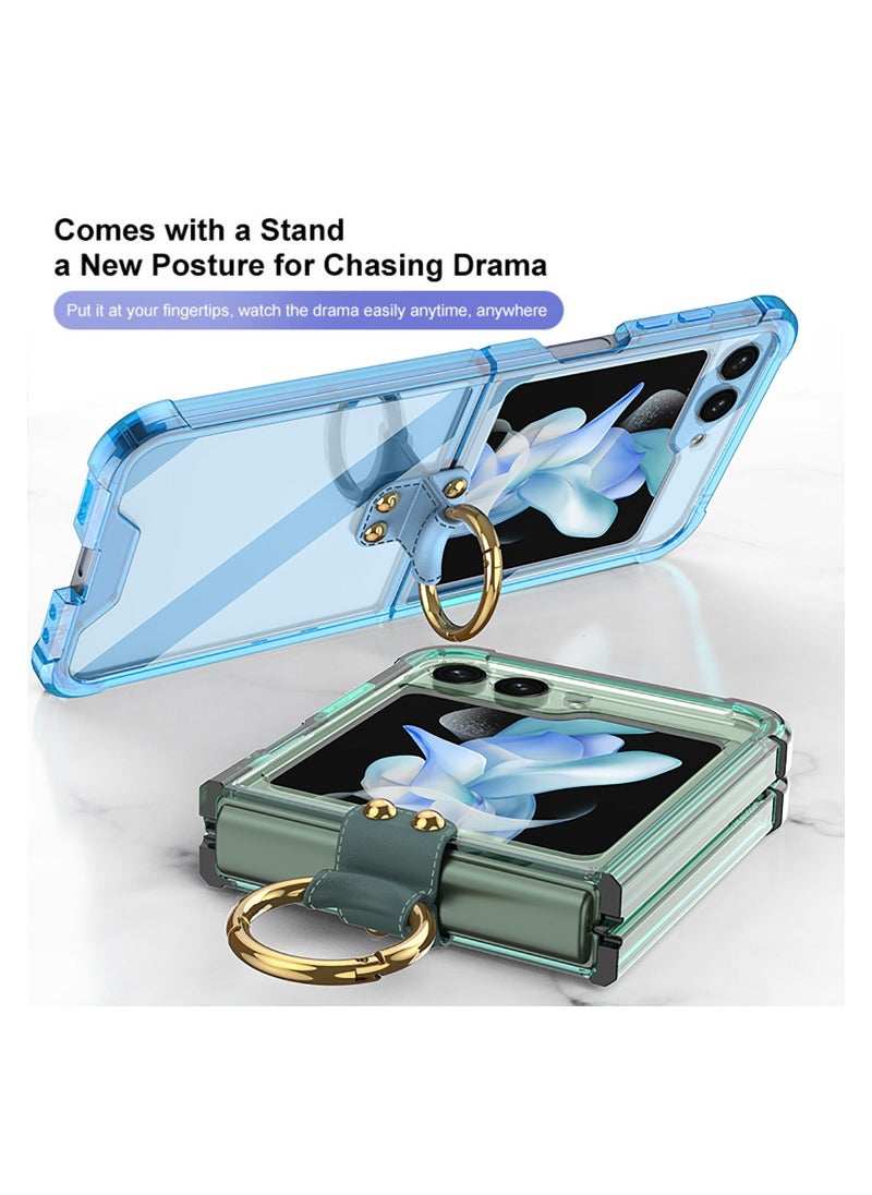 GKK - Clear Case/Cover Compatible with Samsung Galaxy Z Flip 5 Airbag Case with Stand Ring and Built-in High-Transparency with Ring Stand Military Grade Drop Protection - Clear Green - Image 1