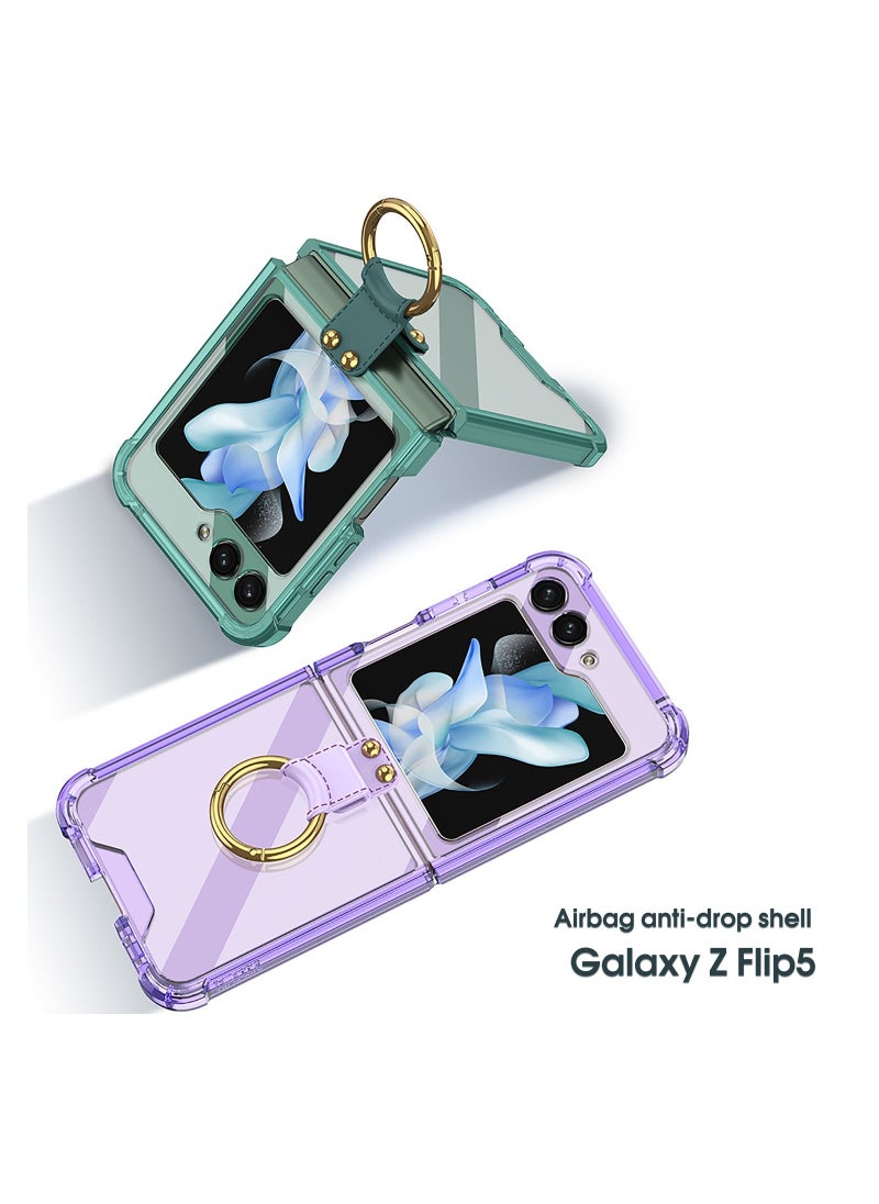 GKK - Clear Case/Cover Compatible with Samsung Galaxy Z Flip 5 Airbag Case with Stand Ring and Built-in High-Transparency with Ring Stand Military Grade Drop Protection - Clear Green - Image 1