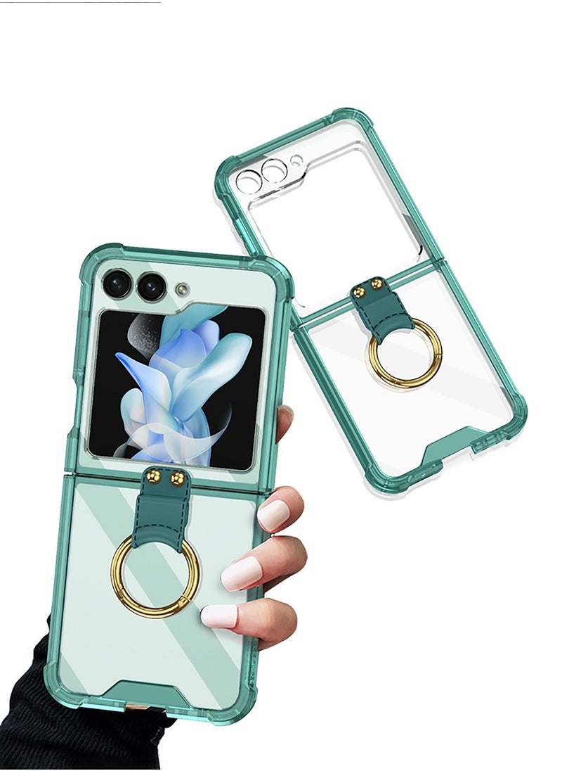 GKK - Clear Case/Cover Compatible with Samsung Galaxy Z Flip 5 Airbag Case with Stand Ring and Built-in High-Transparency with Ring Stand Military Grade Drop Protection - Clear Green - Image 1