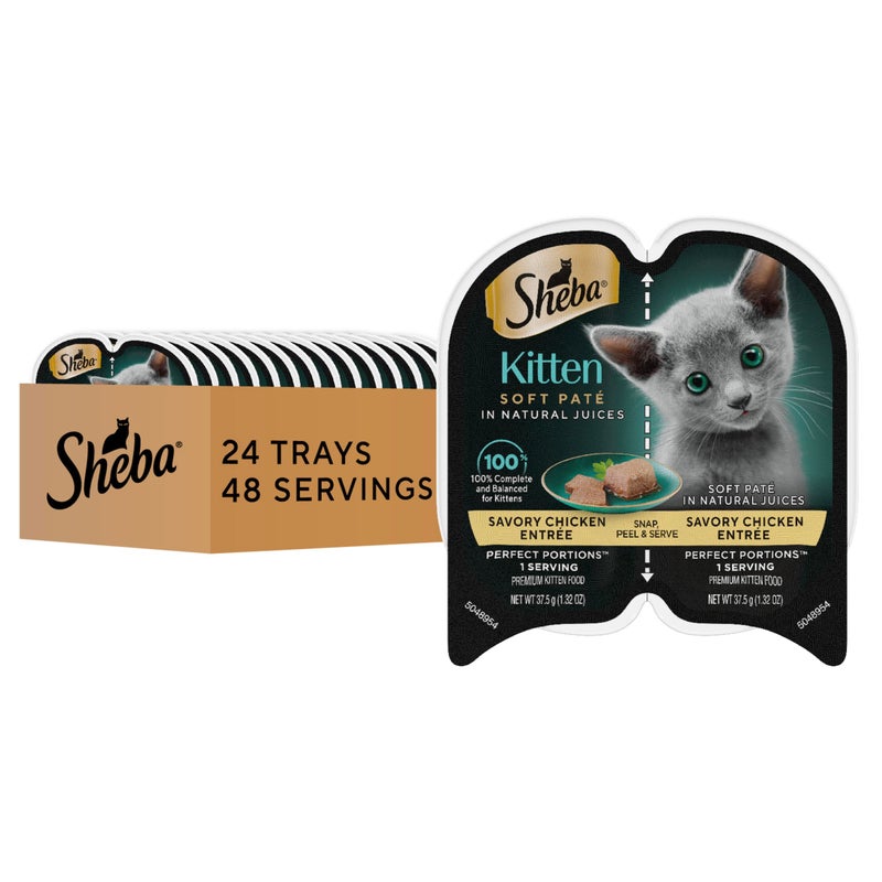 Sheba Perfect Portions Kitten Wet Cat Food Pate Chicken Entree, 2.6 oz. Twin-Pack Trays (24 Count, 48 Servings) - Image 1