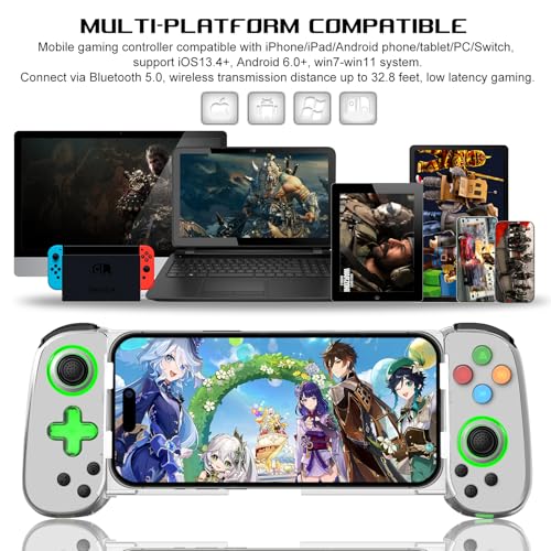 arVin Wireless Gaming Controller for iPhone, Android with Phone CASE Support & Green Light, Bluetooth Gamepad for iPhone/iPad/Samsung/Tablet/Switch/PS4/PC, Call of Duty Mobile, Genshin Impact, Diablo - Image 2