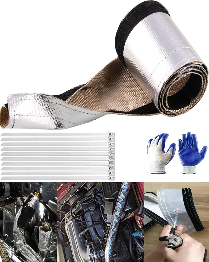 Silver Heat Shield Fuel Line Wire Sleeve 34 ID x 10FT Ultimate Heat Protection Hose Sleeving with 10 Pcs Stainless Steel Cable Zip Ties
