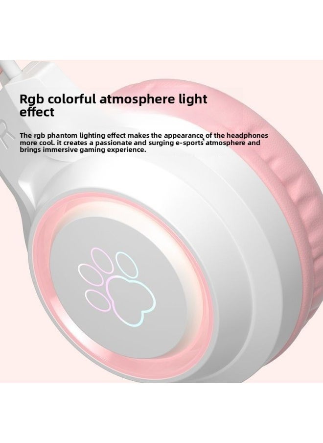 Generic Computer Headset Wired Noise Reduction Game Cat Ear Magic Color Electronic Competition Desktop Notebook With Microphone Microphone-Color:Snow Blue With Cat Ears (wireless Bluetooth Version★Rgb Lighting Effect★Thousand-yuan Sound Quality★Comes With A Removable Microphone/2 Types Of Ears)  - Image 3