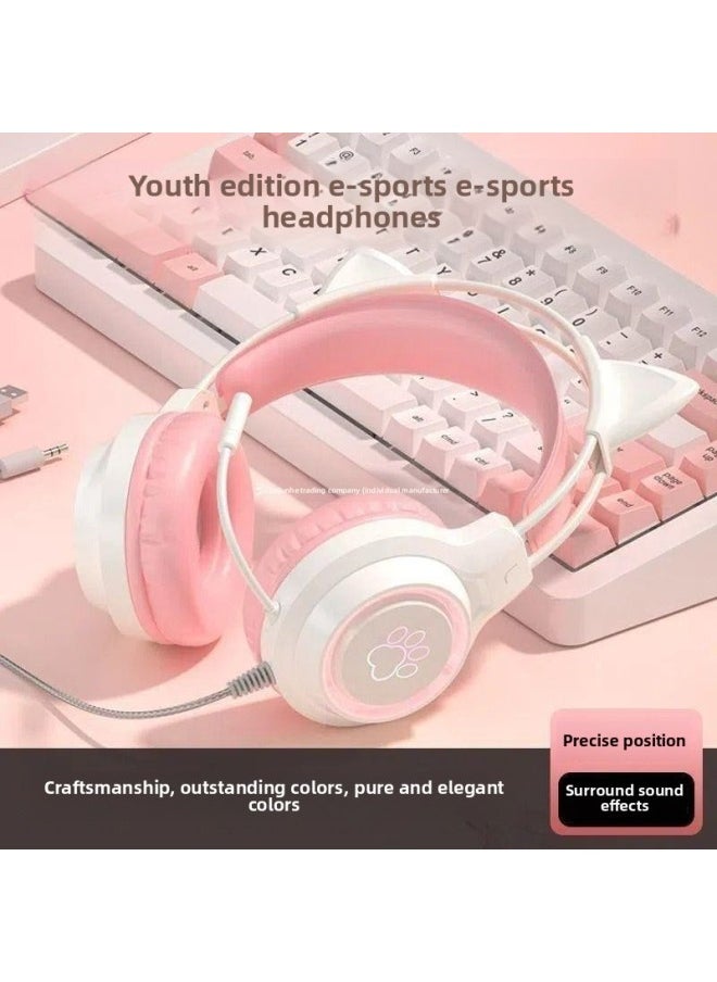 Generic Computer Headset Wired Noise Reduction Game Cat Ear Magic Color Electronic Competition Desktop Notebook With Microphone Microphone-Color:Snow Blue With Cat Ears (wireless Bluetooth Version★Rgb Lighting Effect★Thousand-yuan Sound Quality★Comes With A Removable Microphone/2 Types Of Ears)  - Image 2